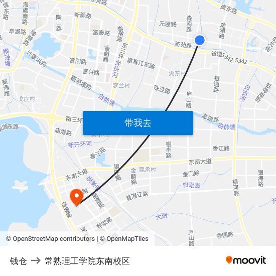 钱仓 to 常熟理工学院东南校区 map