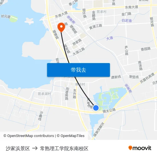 沙家浜景区 to 常熟理工学院东南校区 map