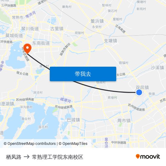 栖凤路 to 常熟理工学院东南校区 map