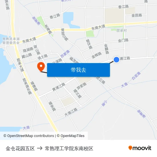 金仓花园五区 to 常熟理工学院东南校区 map