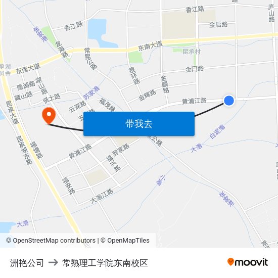 洲艳公司 to 常熟理工学院东南校区 map