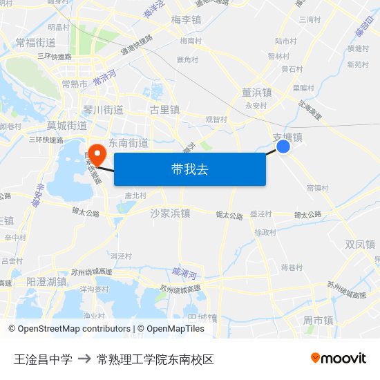 王淦昌中学 to 常熟理工学院东南校区 map