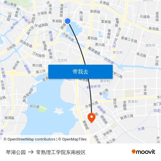 琴湖公园 to 常熟理工学院东南校区 map