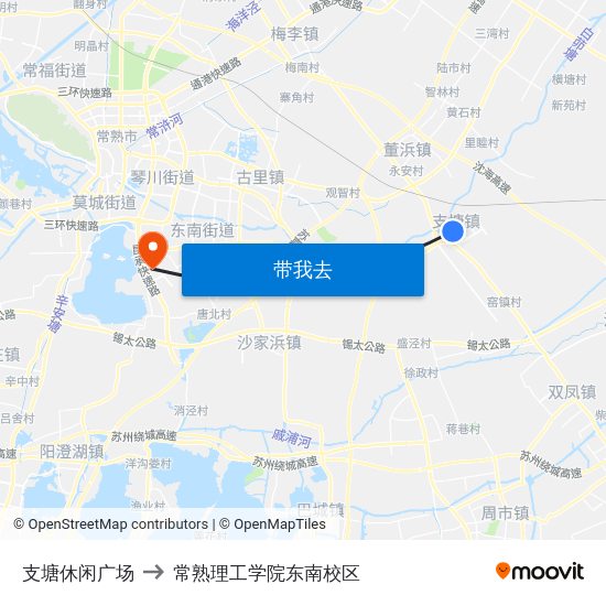 支塘休闲广场 to 常熟理工学院东南校区 map