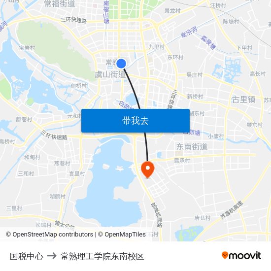 国税中心 to 常熟理工学院东南校区 map
