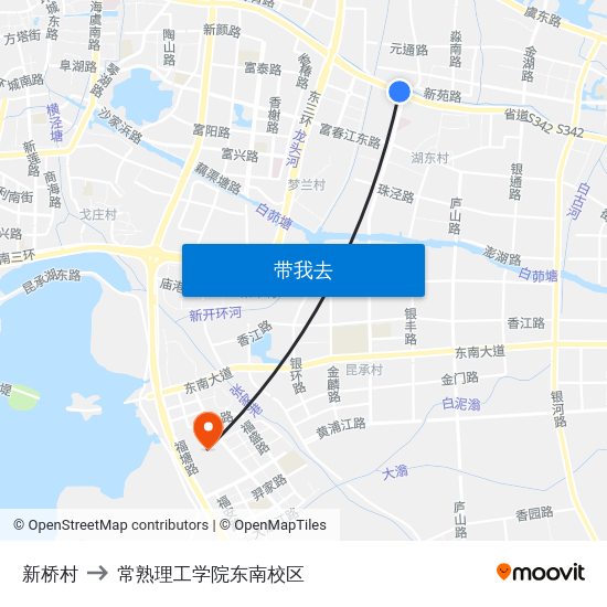 新桥村 to 常熟理工学院东南校区 map