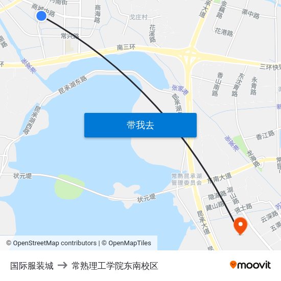 国际服装城 to 常熟理工学院东南校区 map