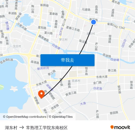 湖东村 to 常熟理工学院东南校区 map