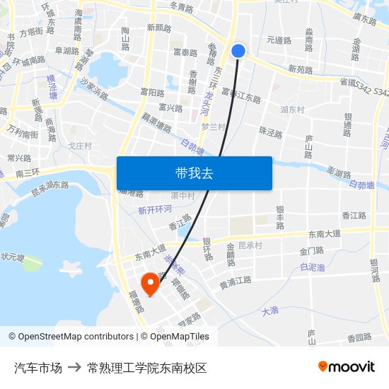 汽车市场 to 常熟理工学院东南校区 map