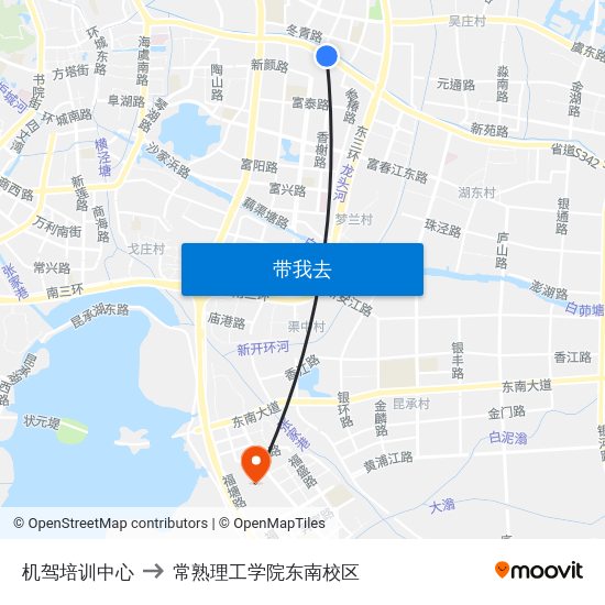 机驾培训中心 to 常熟理工学院东南校区 map