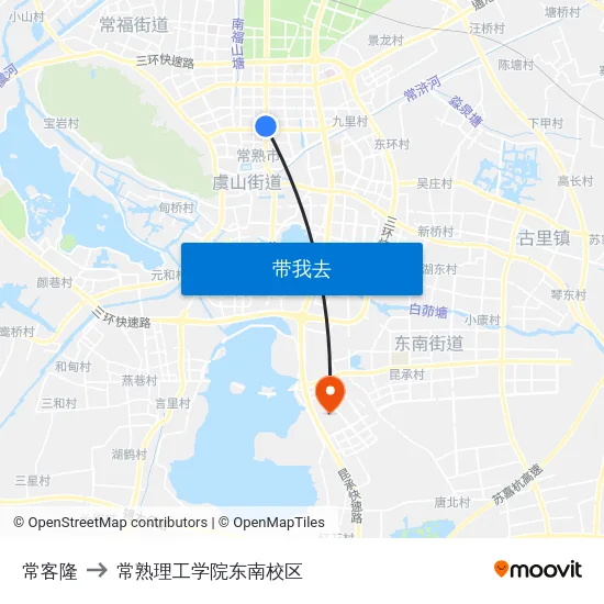 常客隆 to 常熟理工学院东南校区 map