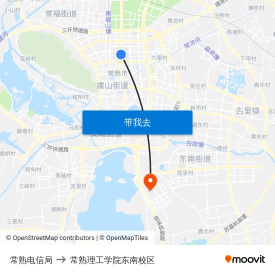 常熟电信局 to 常熟理工学院东南校区 map