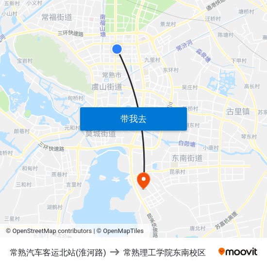 常熟汽车客运北站(淮河路) to 常熟理工学院东南校区 map