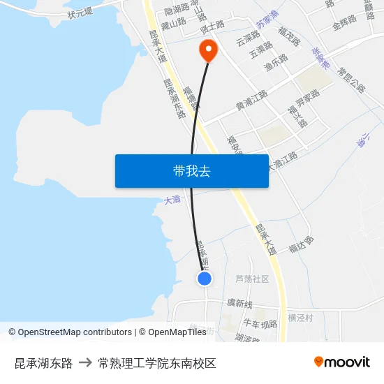 昆承湖东路 to 常熟理工学院东南校区 map