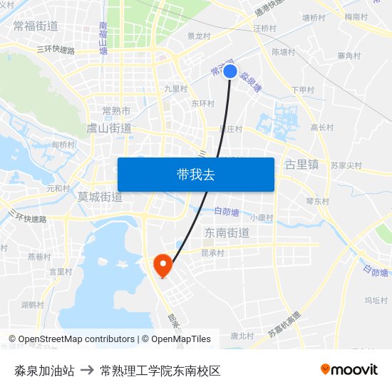 淼泉加油站 to 常熟理工学院东南校区 map