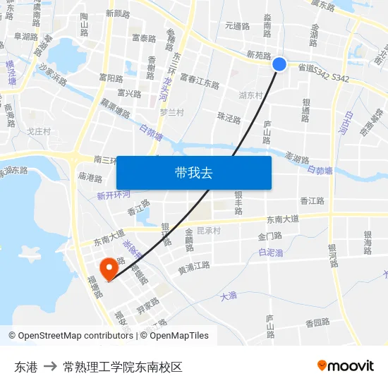 东港 to 常熟理工学院东南校区 map