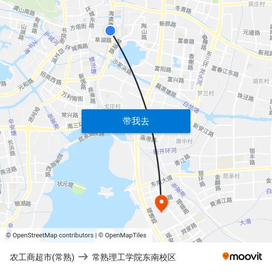 农工商超市(常熟) to 常熟理工学院东南校区 map