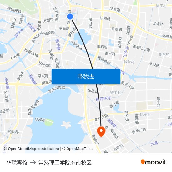 华联宾馆 to 常熟理工学院东南校区 map