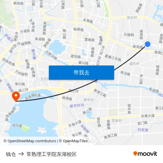 钱仓 to 常熟理工学院东湖校区 map
