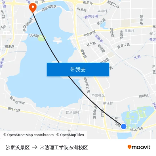 沙家浜景区 to 常熟理工学院东湖校区 map