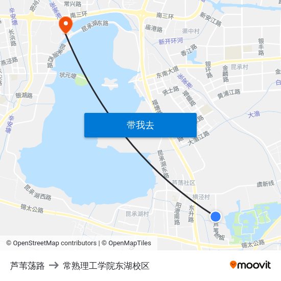 芦苇荡路 to 常熟理工学院东湖校区 map