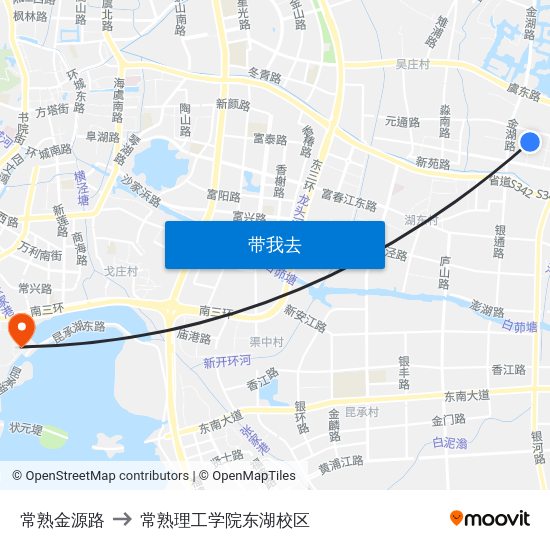 常熟金源路 to 常熟理工学院东湖校区 map