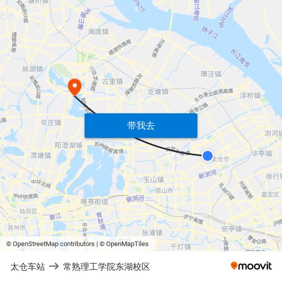 太仓车站 to 常熟理工学院东湖校区 map