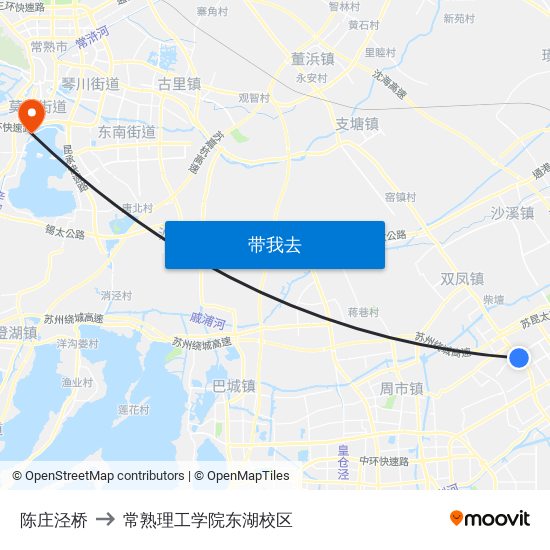 陈庄泾桥 to 常熟理工学院东湖校区 map