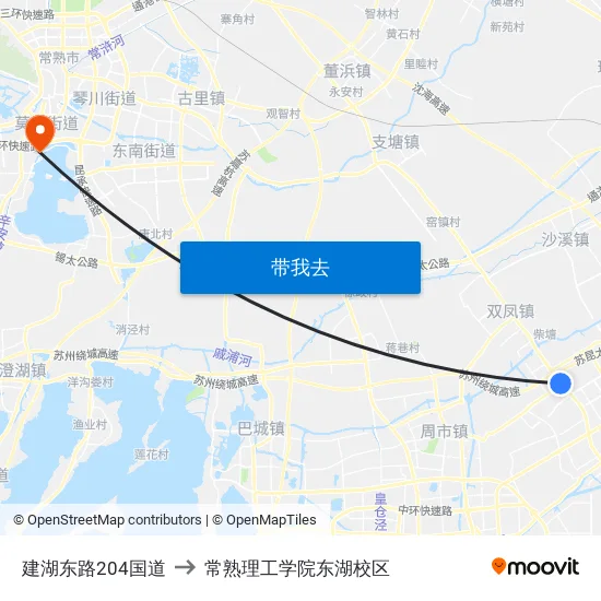 建湖东路204国道 to 常熟理工学院东湖校区 map