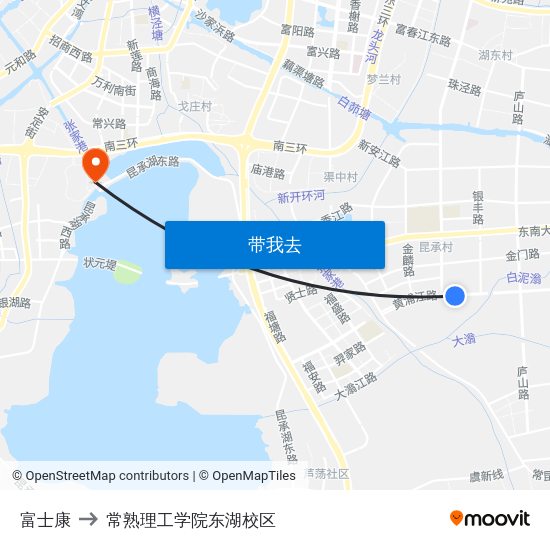 富士康 to 常熟理工学院东湖校区 map
