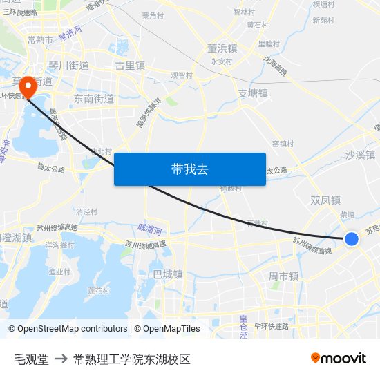 毛观堂 to 常熟理工学院东湖校区 map