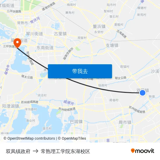 双凤镇政府 to 常熟理工学院东湖校区 map