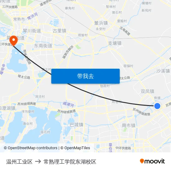 温州工业区 to 常熟理工学院东湖校区 map