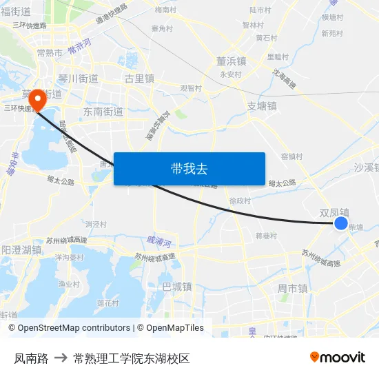 凤南路 to 常熟理工学院东湖校区 map