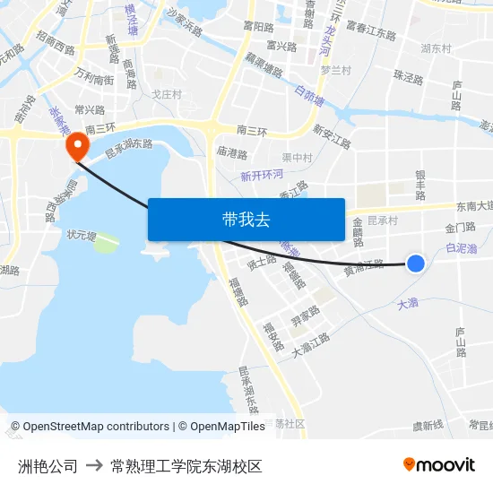 洲艳公司 to 常熟理工学院东湖校区 map
