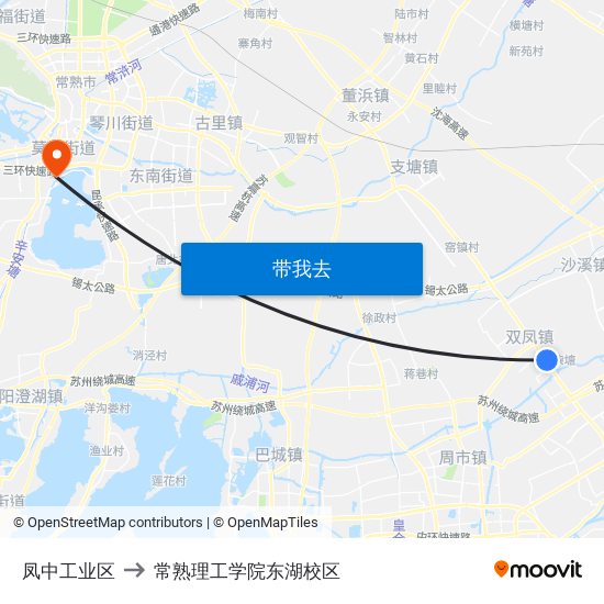 凤中工业区 to 常熟理工学院东湖校区 map