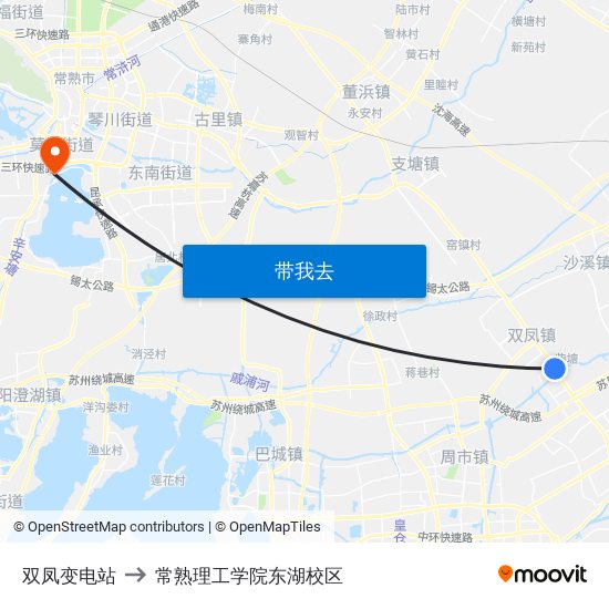双凤变电站 to 常熟理工学院东湖校区 map