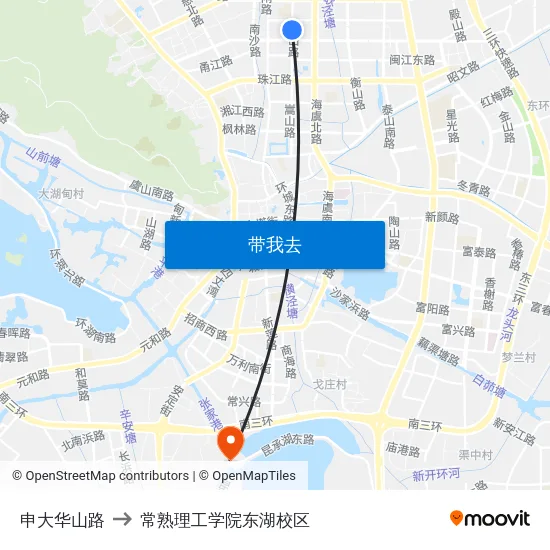 申大华山路 to 常熟理工学院东湖校区 map