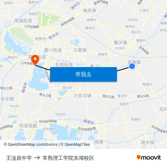 王淦昌中学 to 常熟理工学院东湖校区 map