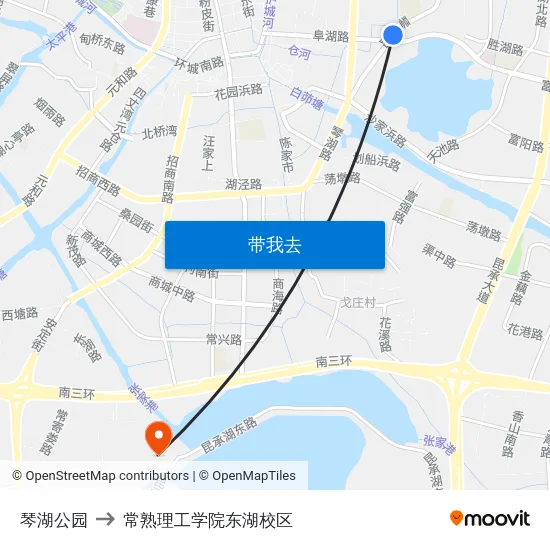 琴湖公园 to 常熟理工学院东湖校区 map