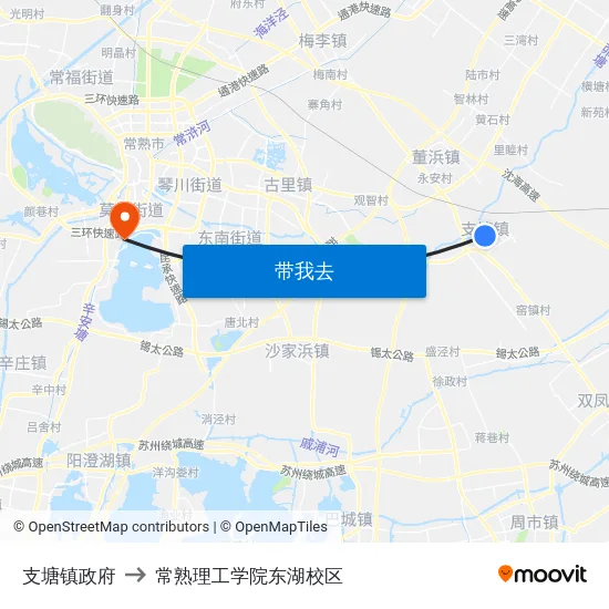 支塘镇政府 to 常熟理工学院东湖校区 map