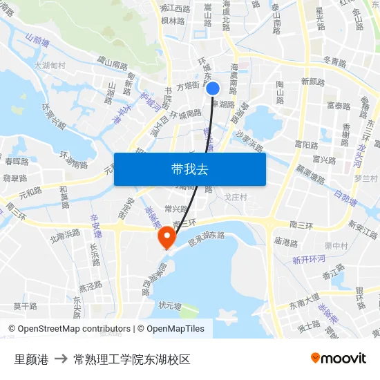 里颜港 to 常熟理工学院东湖校区 map