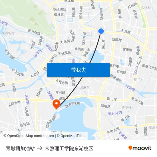 青墩塘加油站 to 常熟理工学院东湖校区 map