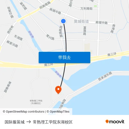国际服装城 to 常熟理工学院东湖校区 map