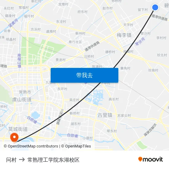 问村 to 常熟理工学院东湖校区 map