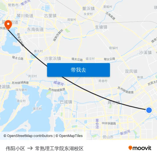 伟阳小区 to 常熟理工学院东湖校区 map