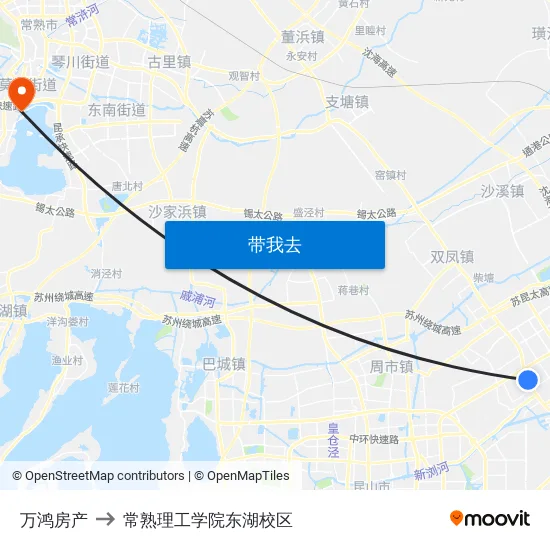万鸿房产 to 常熟理工学院东湖校区 map
