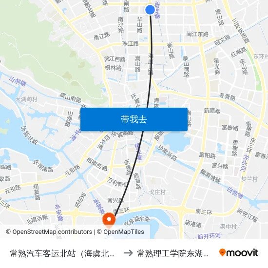 常熟汽车客运北站（海虞北路） to 常熟理工学院东湖校区 map