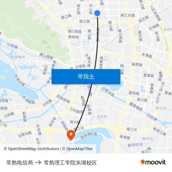 常熟电信局 to 常熟理工学院东湖校区 map