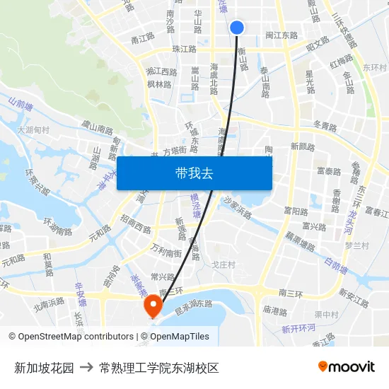 新加坡花园 to 常熟理工学院东湖校区 map